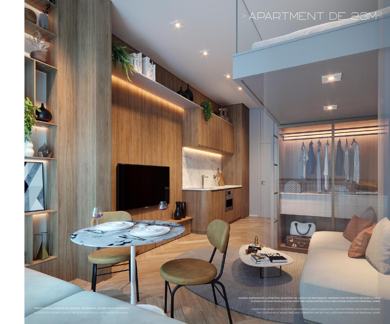 Studio de 23 m² com pé-direito alto