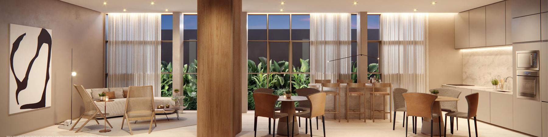 Lounge com mobiliário de design autoral